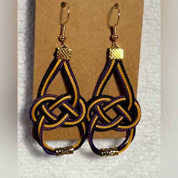 Handmade Black Purple and Gold Earrings - Picture 2 of 4